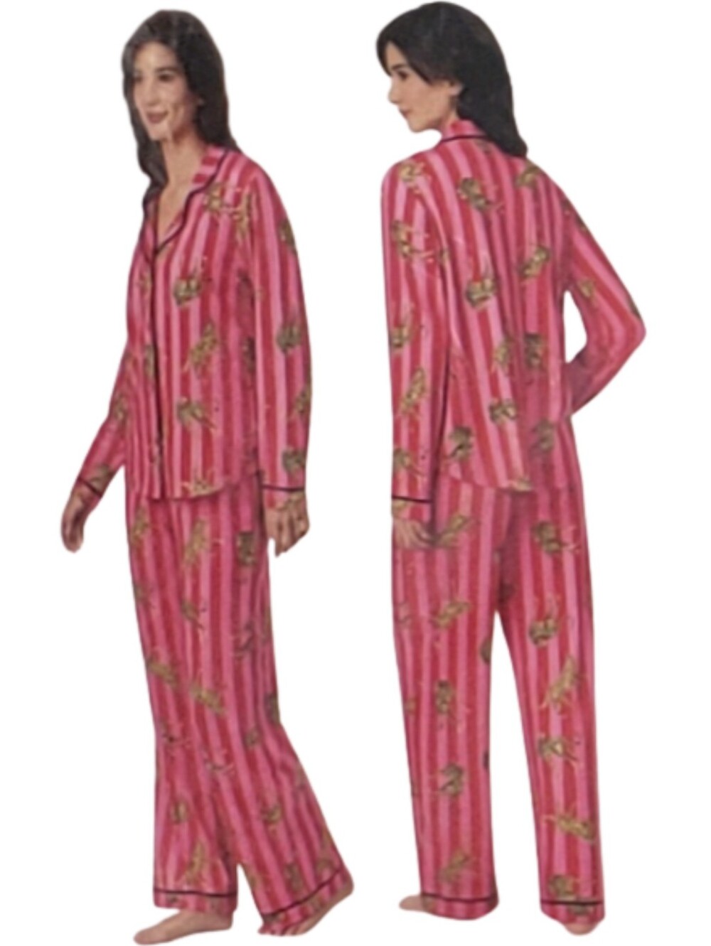 Room Service Pajama Set Women Notch Collar Pink (Jaguar Stripe) NWT